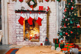 Christmas Socks Hanging On Fireplace With Carpet Photography Backdrop Shopbackdrop